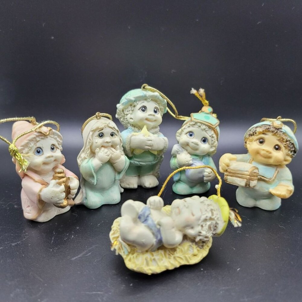 Giftco Dreamsicles‎ Nativity Set 6 Piece Vtg Hanging Ornaments Big Eyes Small